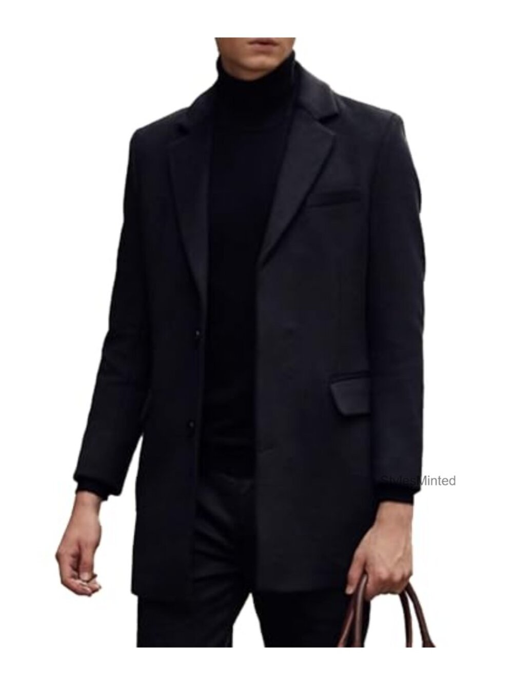 Men's Mid Long Trench Coat Slim Fit Single Breasted Winter Overcoat